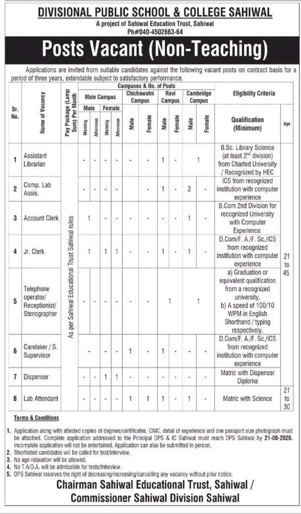 🏫 Divisional Public School & College Sahiwal Jobs 2026 – Non-Teaching Staff | Sahiwal Jobs 2026 whatsapp image 2026 08 15 at 3.57.44 pm