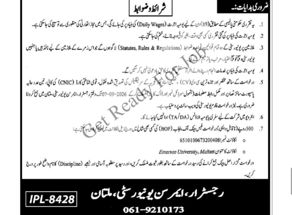 Emerson University Multan Jobs 2026 – Daily Wages (89 Days) Staff Recruitment Inshot 20260905 0825404666236757325073550132 1024x754