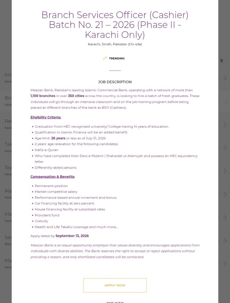 Meezan Bank Jobs 2026 โ Branch Services Officer (Cashier) Batch No. 21 Screenshot 20260903 1112422202408138635645929 777x1024